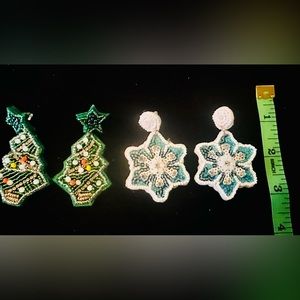 CHRISTMAS 🎁 NEW! Beaded Earrings SET with SNOWFLAKE ❄️& CHRISTMAS TREE🎄